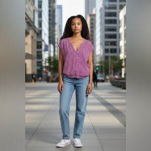 St. John's Bay Pink and White Zigzag Blouse